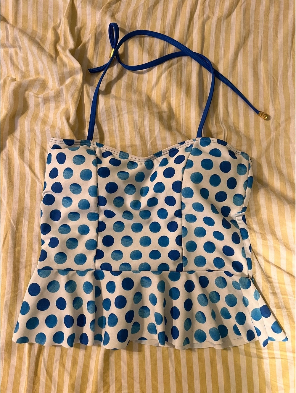 Lime Ricki Medium Blue Polka Dot Swim Top with Peplum Hem